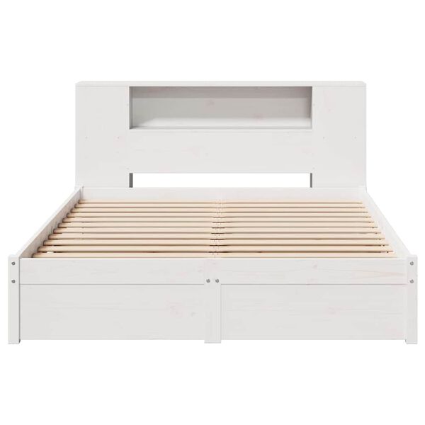 vidaXL Cama com estante sem colch&atilde;o 140x190 cm pinho maci&ccedil;o branco