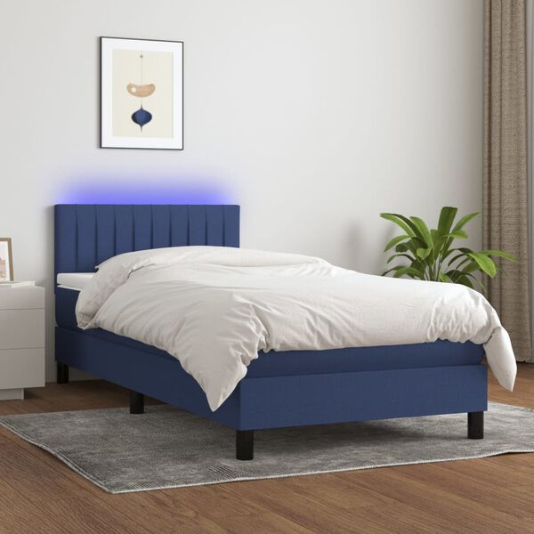 vidaXL Cama box spring c/ colch&atilde;o e LED 80x200 cm tecido azul