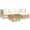 vidaXL 5 pcs conjunto lounge de jardim bambu c/ almofad&otilde;es branco nata