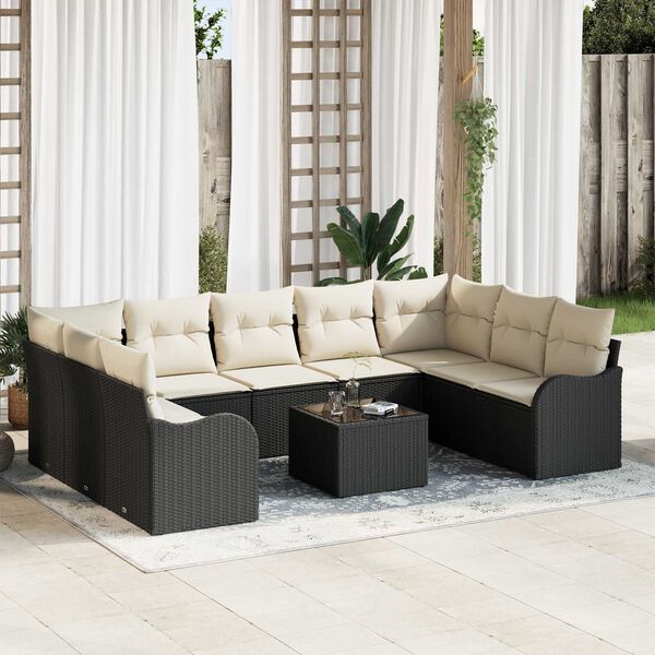 vidaXL Conjunto de Sof&aacute; de Jardim com almofada 10 pcs Preto e branco