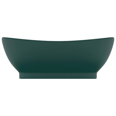 vidaXL Lavatório luxuoso oval 58,5x39 cm cerâmica verde-escuro mate