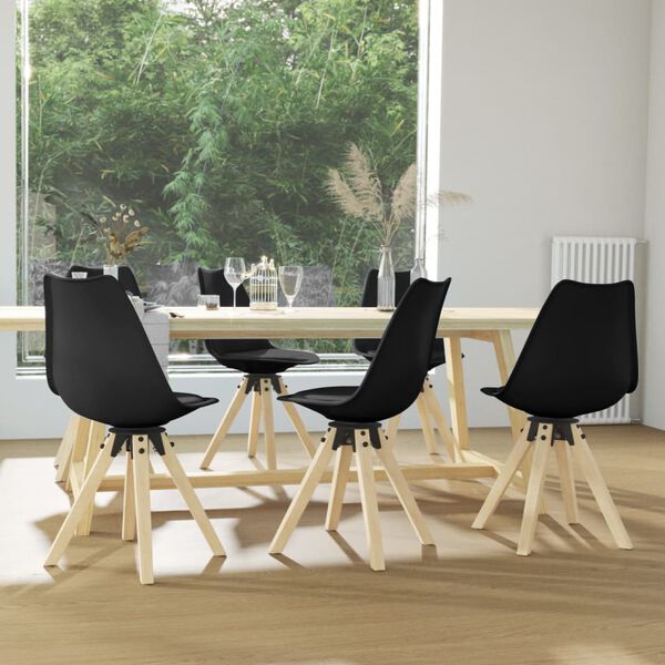 vidaXL Cadeiras de jantar girat&oacute;rias 6 pcs PP preto