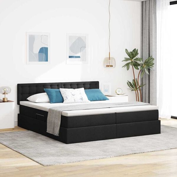 vidaXL Cama com Armazenamento Preto 200 x 200 cm Couro Sint&eacute;tico