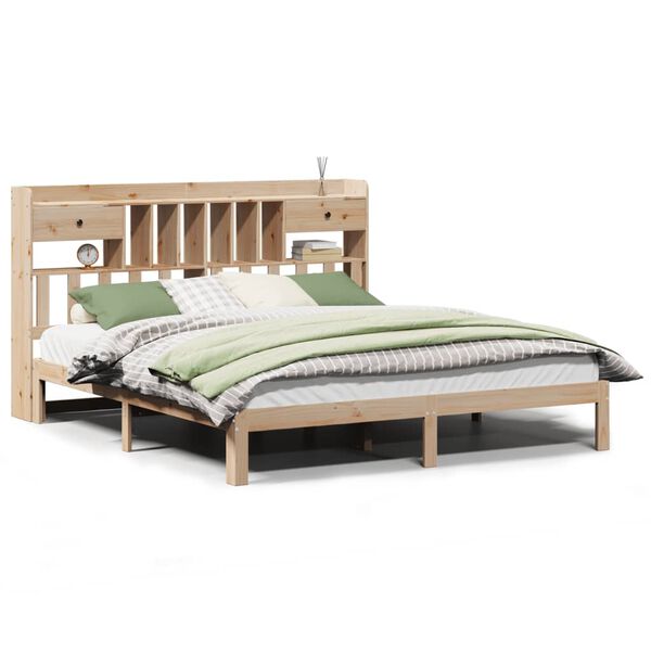 vidaXL Cama com estante sem colch&atilde;o 180x200 cm pinho maci&ccedil;o