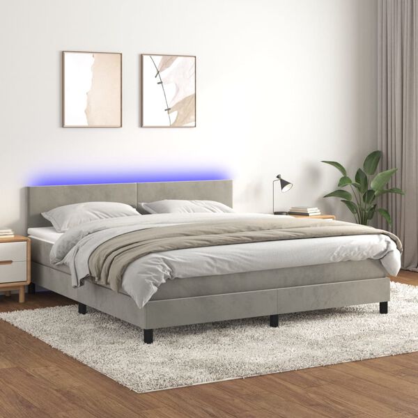 vidaXL Cama box spring c/ colch&atilde;o/LED 180x200 cm veludo cinzento-claro