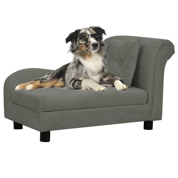 vidaXL Sof&aacute; para c&atilde;es com almofada 83x44x44 cm pel&uacute;cia cinzento-escuro