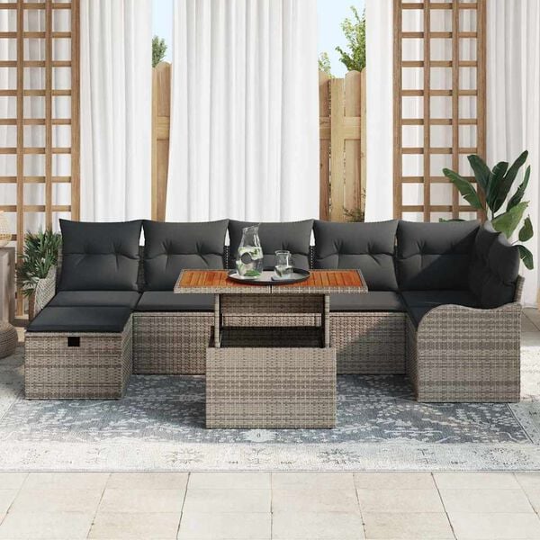 vidaXL Conjunto de Sof&aacute; de Jardim 8 pcs Cinzeto Rattan Sint&eacute;tico