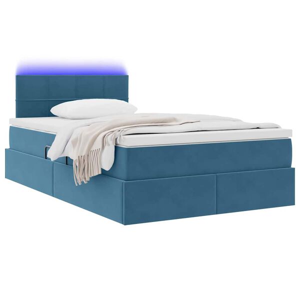 vidaXL Cama com arruma&ccedil;&atilde;o e LED Azul Escuro 120 x 200 cm Veludo