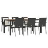 vidaXL 7 pcs conjunto de jantar p/ jardim c/ almofad&otilde;es vime PE preto