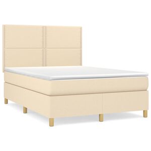 vidaXL Cama com molas/colch&atilde;o 140x200 cm tecido cor creme