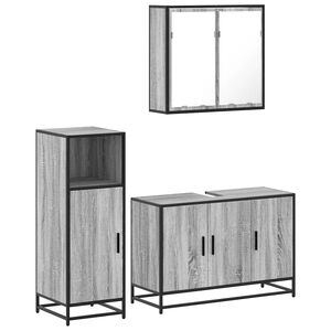 vidaXL 3 pcs Conjunto m&oacute;veis casa de banho madeira proc. cinza sonoma