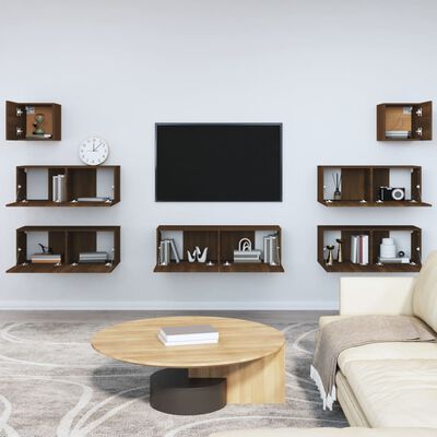 vidaXL 7 pcs conjunto móveis TV derivados de madeira carvalho castanho