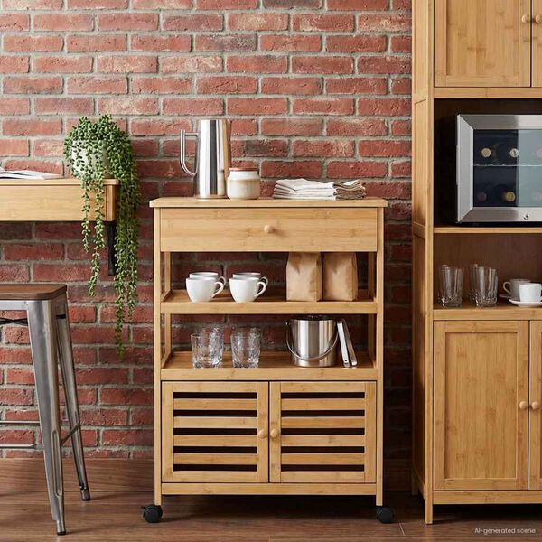 vidaXL Carrinho de Cozinha com Rodas Natural 59,5 x 36 x 82 cm Bambu