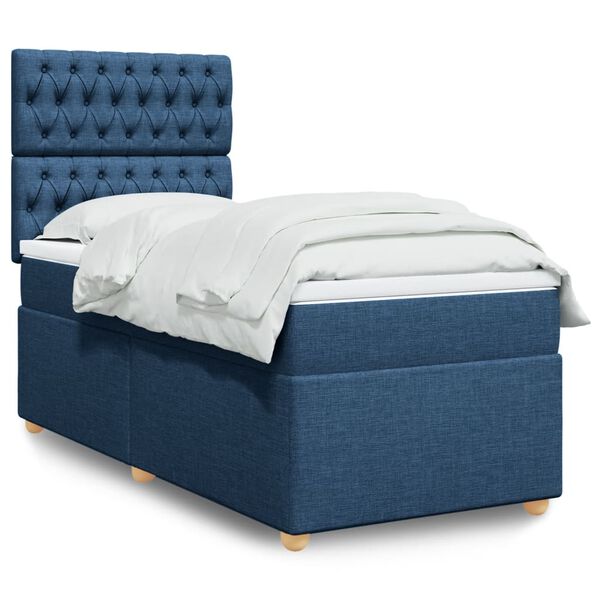 vidaXL Cama com molas/colch&atilde;o 90x190 cm tecido azul