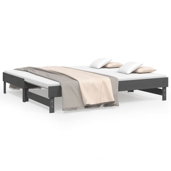 vidaXL Estrutura sof&aacute;-cama de puxar 2x(90x190) cm pinho maci&ccedil;o cinza