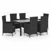 vidaXL 7 pcs conjunto jantar exterior com almofad&otilde;es vime PE preto