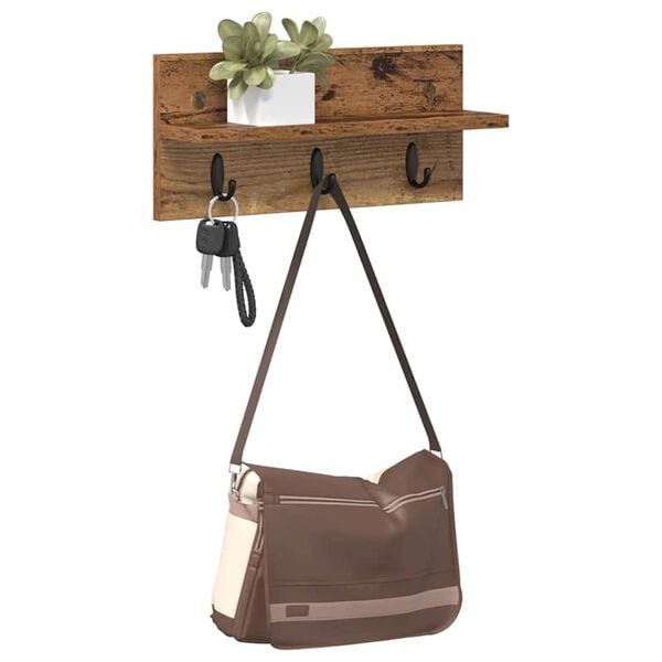 vidaXL Cabideiro de Parede Madeira antiga 40 x 10,5 x 18 cm