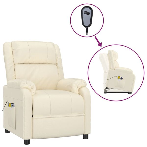 vidaXL Poltrona de massagens elevatória couro artificial cor creme