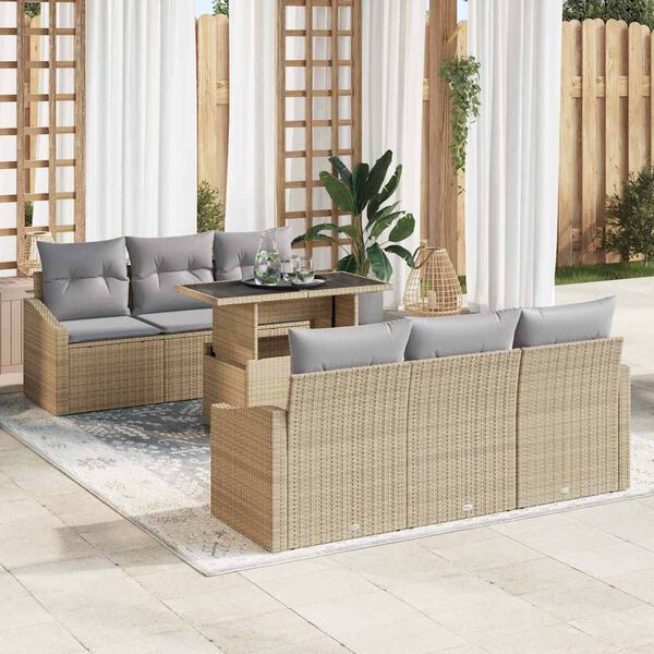 vidaXL Conjunto de Sof&aacute; de Jardim 7 pcs Bege Rattan Sint&eacute;tico