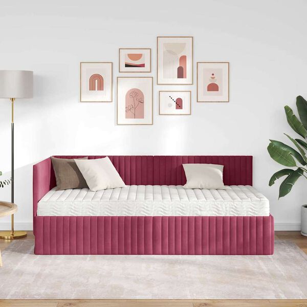 vidaXL Estrutura de Cama de Canto com Colch&atilde;o 2 pcs Verde Veludo