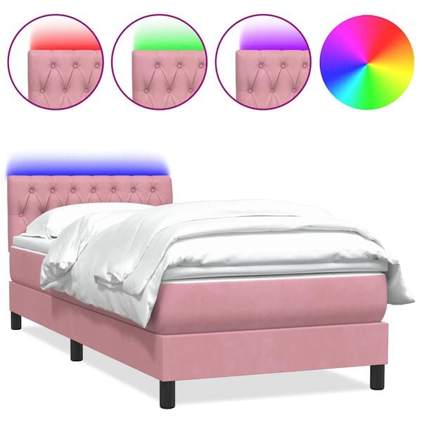 vidaXL Cama box spring c/ colch&atilde;o e LED rosa 90x220 cm veludo