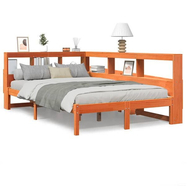 vidaXL Cama c/ estante sem colch&atilde;o 120x190cm pinho maci&ccedil;o castanho-mel