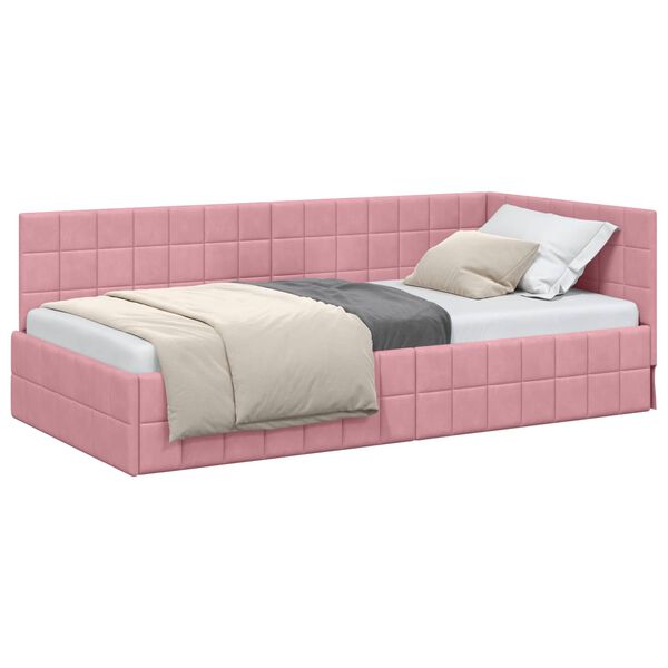 vidaXL Estrutura de Cama de Canto Rosa 100 cm x 200 cm Veludo