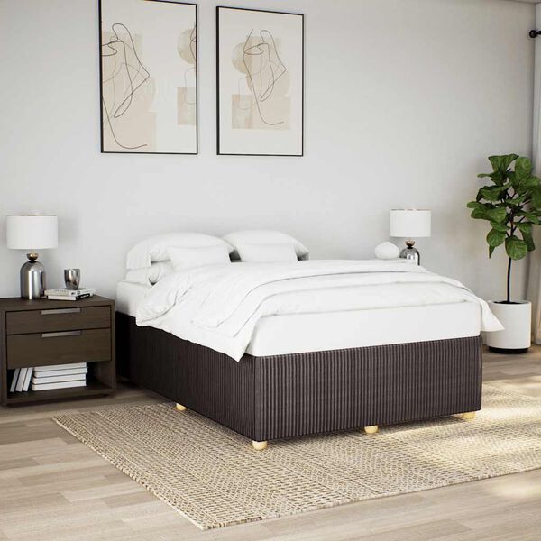 vidaXL Estrutura de cama sem colch&atilde;o 140x190 cm tecido castanho-escuro