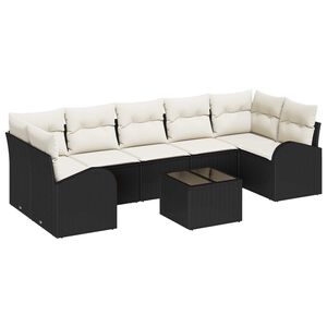 vidaXL Conjunto de Sof&aacute; de Jardim 8 pcs Preto e Creme vime PE