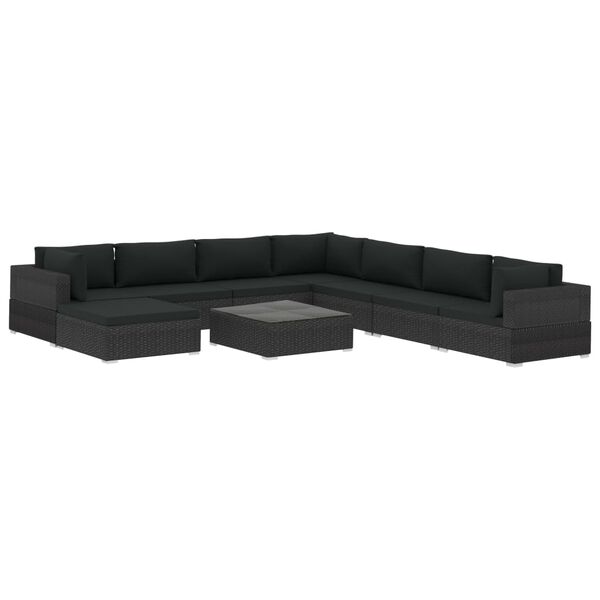 vidaXL 9 pcs conjunto lounge de jardim c/ almofadões vime PE preto