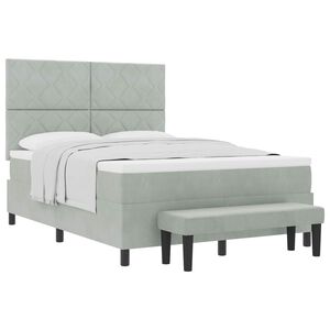 vidaXL Cama Box com colch&atilde;o Cinzento-claro 140 x 190 cm Veludo