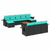 vidaXL Conjunto de sof&aacute; de jardim com 11 pe&ccedil;as e almofadas em rattan sint&eacute;tico preto