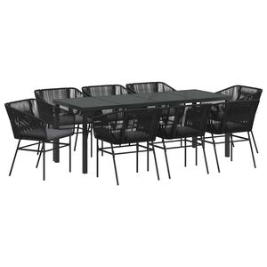 vidaXL Conjunto de Jantar para Jardim 9 pcs Preto Rattan Sint&eacute;tico