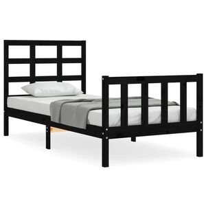 vidaXL Estrutura cama de solteiro c/ cabeceira madeira maci&ccedil;a preto