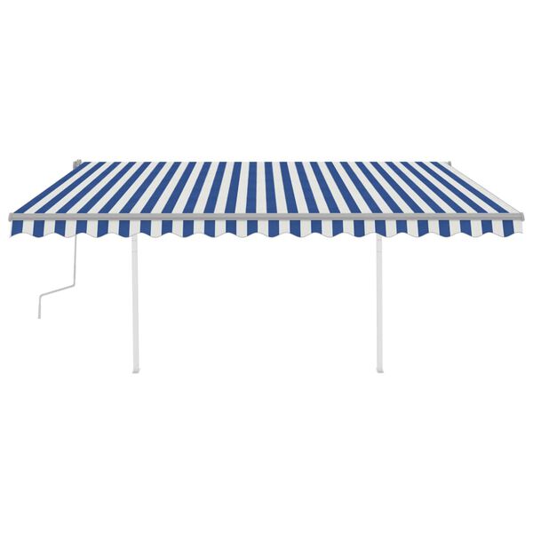 vidaXL Toldo retr&aacute;til manual com luzes LED 4x3,5 m azul e branco