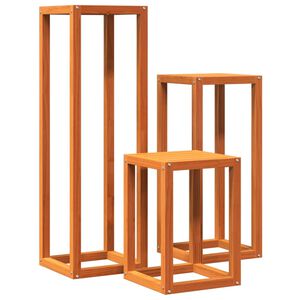 vidaXL Suportes para vasos 3 pcs madeira de pinho maci&ccedil;a castanho-mel
