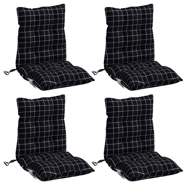 vidaXL Almofad&otilde;es cadeira encosto baixo 4 pcs oxford xadrez preto