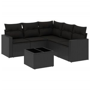 vidaXL 6 pcs conjunto sof&aacute;s de jardim c/ almofad&otilde;es vime PE preto