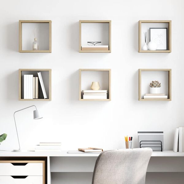 vidaXL Prateleiras de parede em forma de cubo 6 pcs 26x15x26 cm sonoma