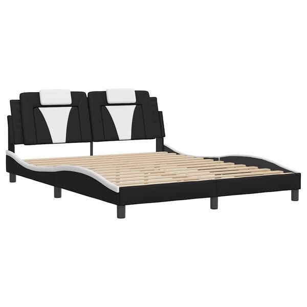 vidaXL Estrutura de cama Viana sem colch&atilde;o 160x200cm couro artif. preto/branco