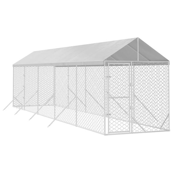 vidaXL Canil de exterior com teto 2x10x2,5 m aço galvanizado prateado