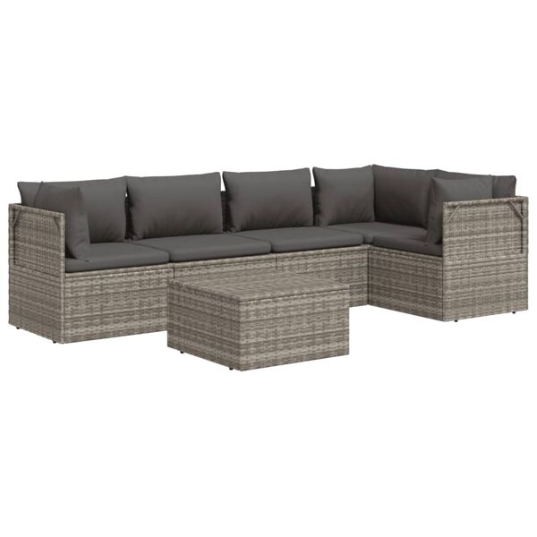 vidaXL 6 pcs conjunto lounge de jardim c/ almofad&otilde;es vime PE cinzento