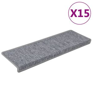 vidaXL Tapetes de escada 15 pe&ccedil;as 65x21x4 cm cinza claro com borda retangular