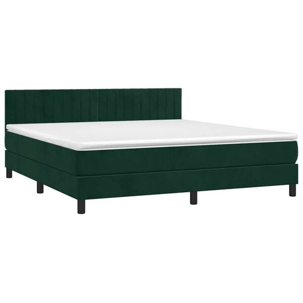 vidaXL Cama com molas/colch&atilde;o 160x200 cm veludo verde-escuro