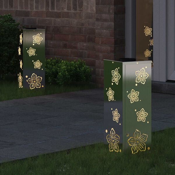 vidaXL Luz Solar LED de Caminho 2 pcs Ferro Enferrujado A&ccedil;o inoxid&aacute;vel