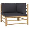 vidaXL 7 pcs conj. lounge jardim em bambu c/ almofadões cinza-escuro