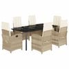 vidaXL 7 pcs conjunto de jantar p/ jardim com almofad&otilde;es vime PE bege