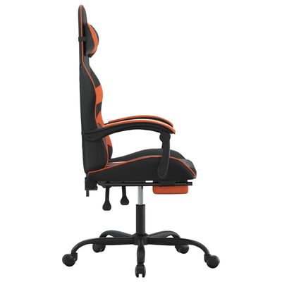 vidaXL Cadeira gaming giratória+apoio pés couro artif. preto/laranja