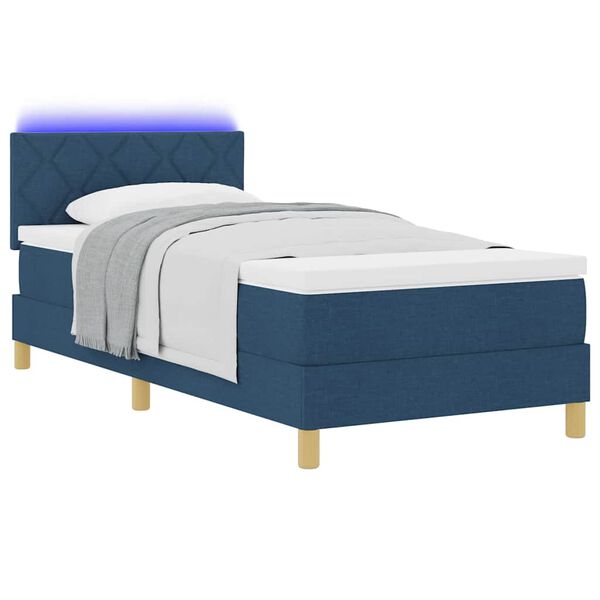 vidaXL Cama Box Spring LED com colch&atilde;o com led Azul 90 x 200 cm tecido