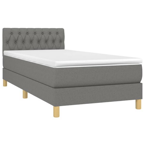 vidaXL Cama box spring c/ colch&atilde;o e LED 90x190 cm tecido cinza-escuro